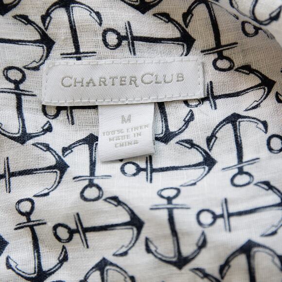 Charter Club Linen white Anchor Top size M - Picture 2 of 3